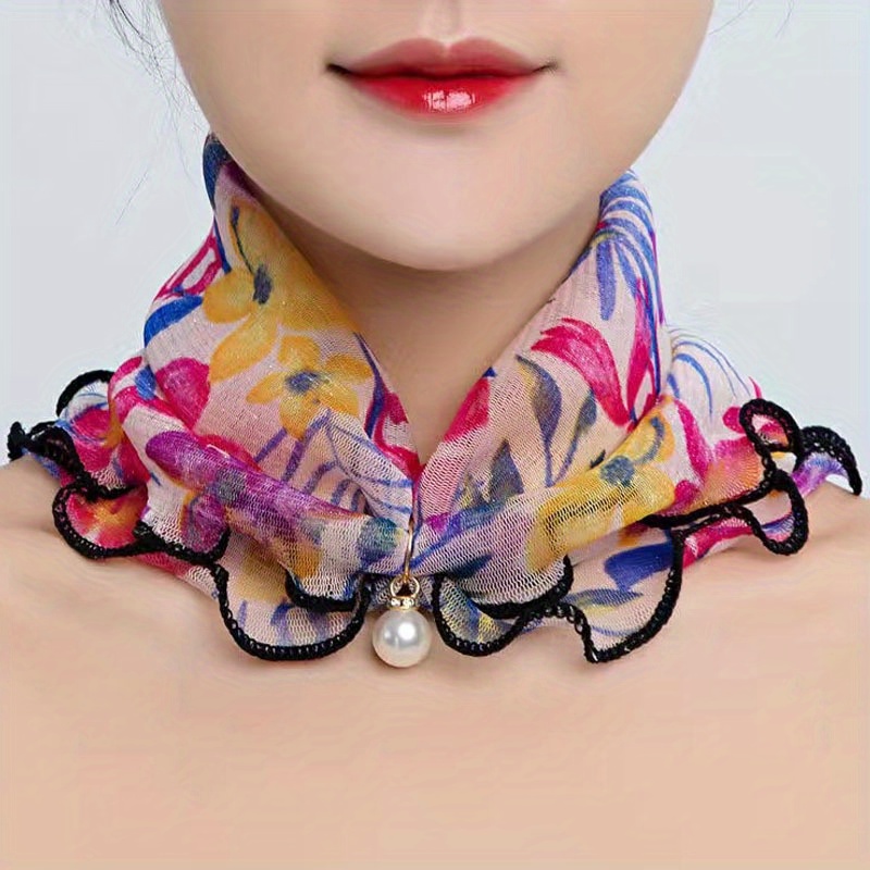 

Imitation Pearl Pendant Mesh Yarn Neck Gaiter Thin Breathable Elastic Neck Cover Elegant Style Decorative Gauze Scarf For Women