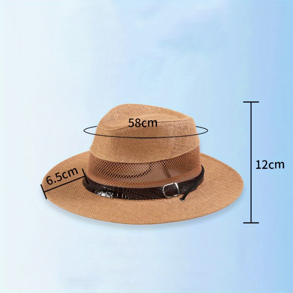 Coffee Fashionable Sun Protection Hat, Men's 1pc Summer Hollow Mesh Beach Breathable Cool Outdoor Straw Hat,Casual,Temu