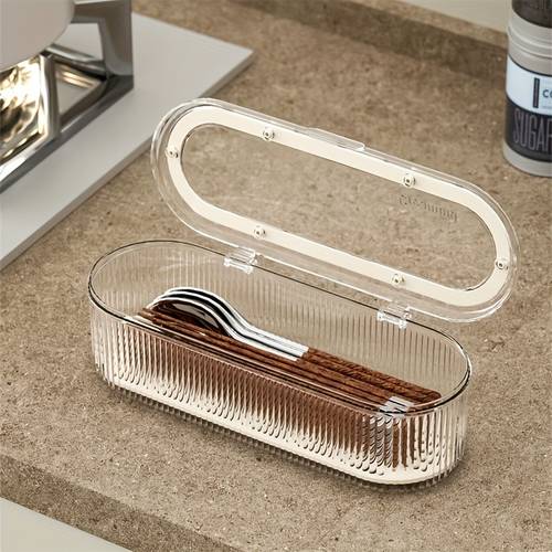 1pc transparante keukengerei houder - duurzame plastic eetstokjes kooi met deksel, & vork organizer, ideaal voor thuis keukenopslag, eetstokjes houder