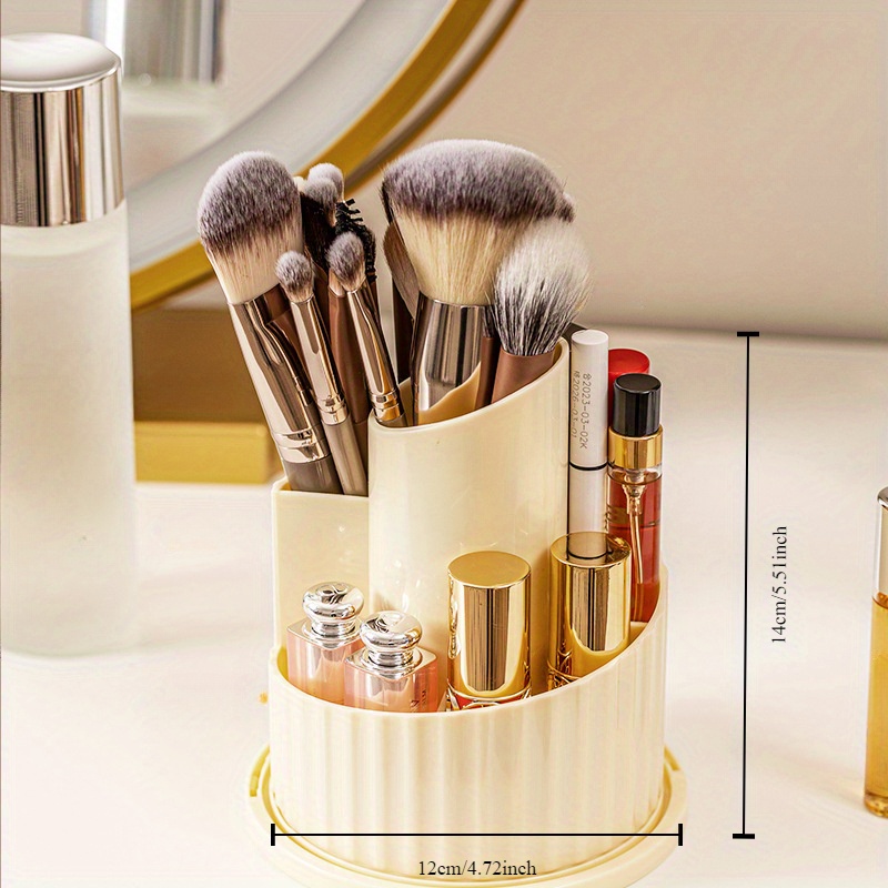 1pc Rotating Makeup Brush Storage Cylinder, Dressing Table Pen Holder With  Clear Cover, Lipstick Storage Rack, Dustproof Desktop Cosmetic Storage Box,