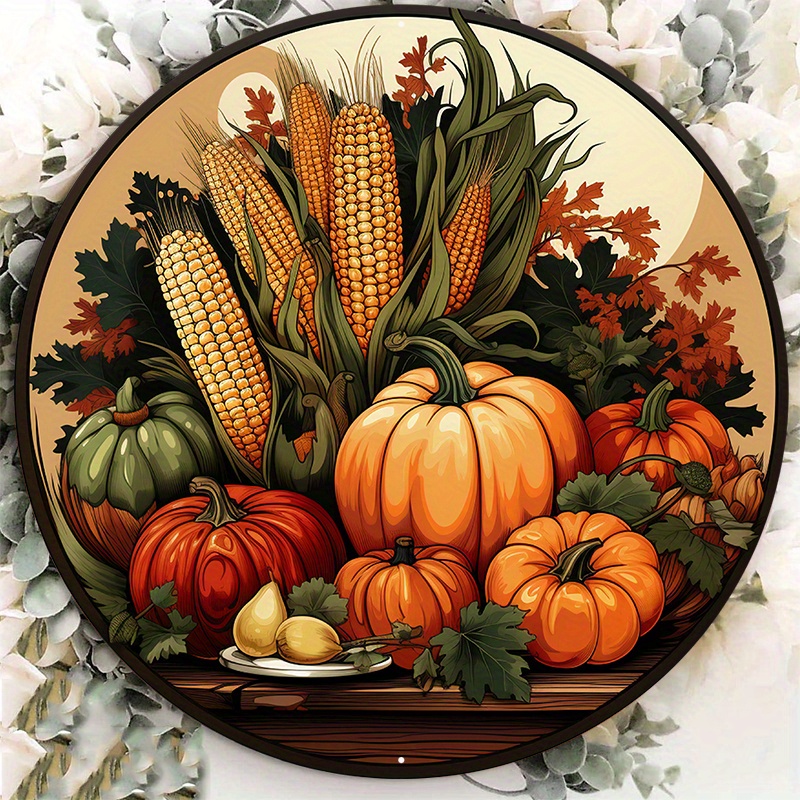 

1pc 8x8in Aluminum Metal Sign, Harvest Time With Pumpkins