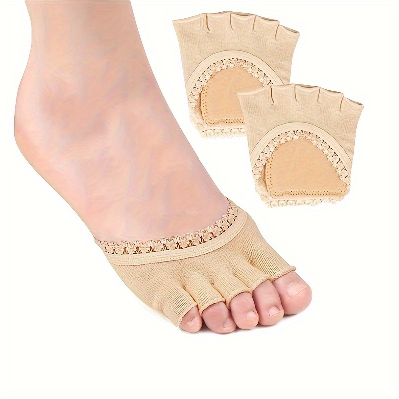 

2pcs Open 5 Toe Foot Pads, Front Foot Pads, Anti-slip Open Toe Half Socks Lace Toe Invisible Front Foot Pads, Suitable For High Heels, Flat Shoes, Casual Shoes, Sandals