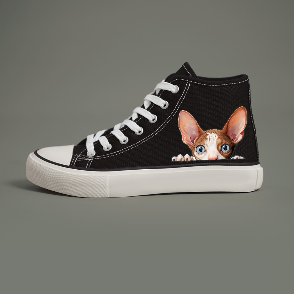 

Cute Cat Print Flat Heighten Chunky Canvas Sneakers, Wear Resistance Non Slip High Top Classic Skate Shoes, Casual Versatile Lightweight Lace Up Outdoor Walking Shoes