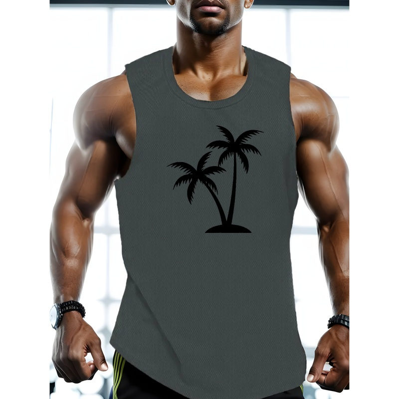 

Plus Size Coconut Tree Print Tank Top For Men, Casual Sleeveless Top, Men's Clothing