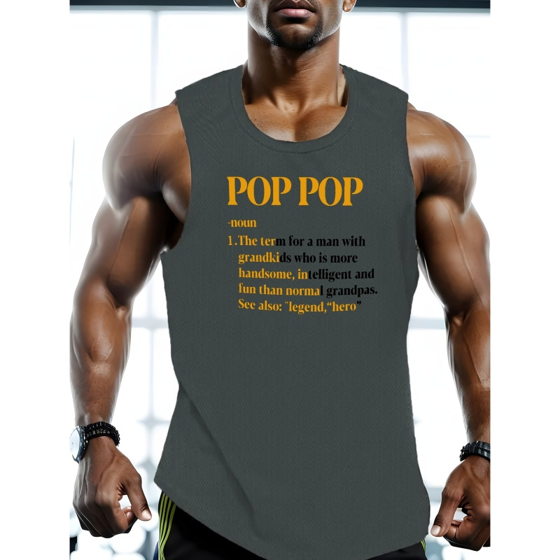 

Plus Size Pop Pop Print Tank Top For Men, Casual Sleeveless Top, Men's Clothing