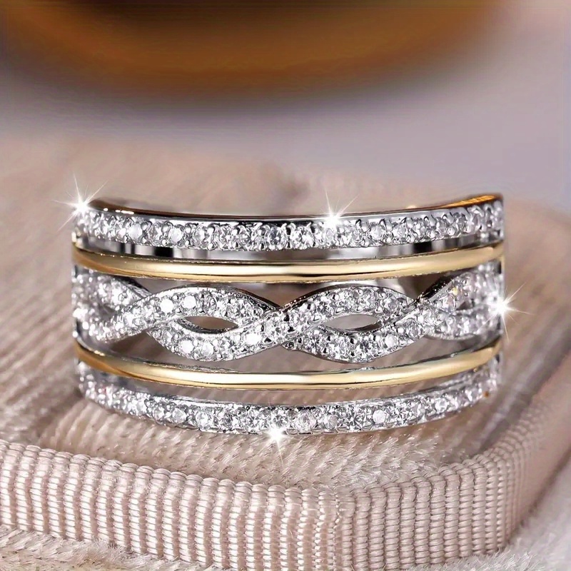 TEMU Iced Out Zirconia Hollow Band Ring Elegant Luxury Finger Ring Jewelry