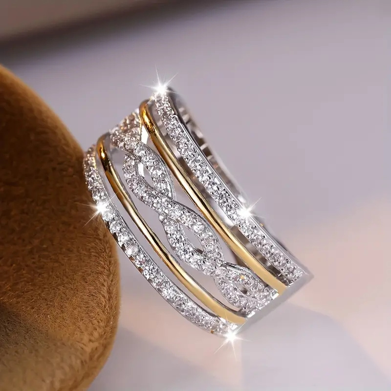 

Iced Out Shiny Zirconia Hollow Band Ring Elegant Luxury Finger Ring Jewelry Daily Wear