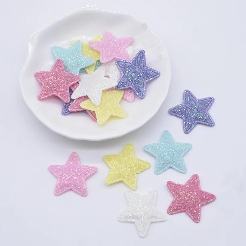 

100pcs 25mm Bling Star Padded Glitter Fabric Appliques For Crafts Clothes Sewing Patches Diy Headwear Bow Decor Accessories