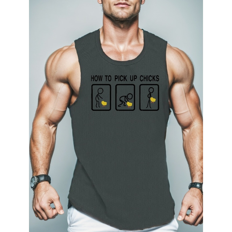 

How To Pick Up Chicks Print Men's Casual Sleeveless Tank Top Comfy Breathable Tops For Summer