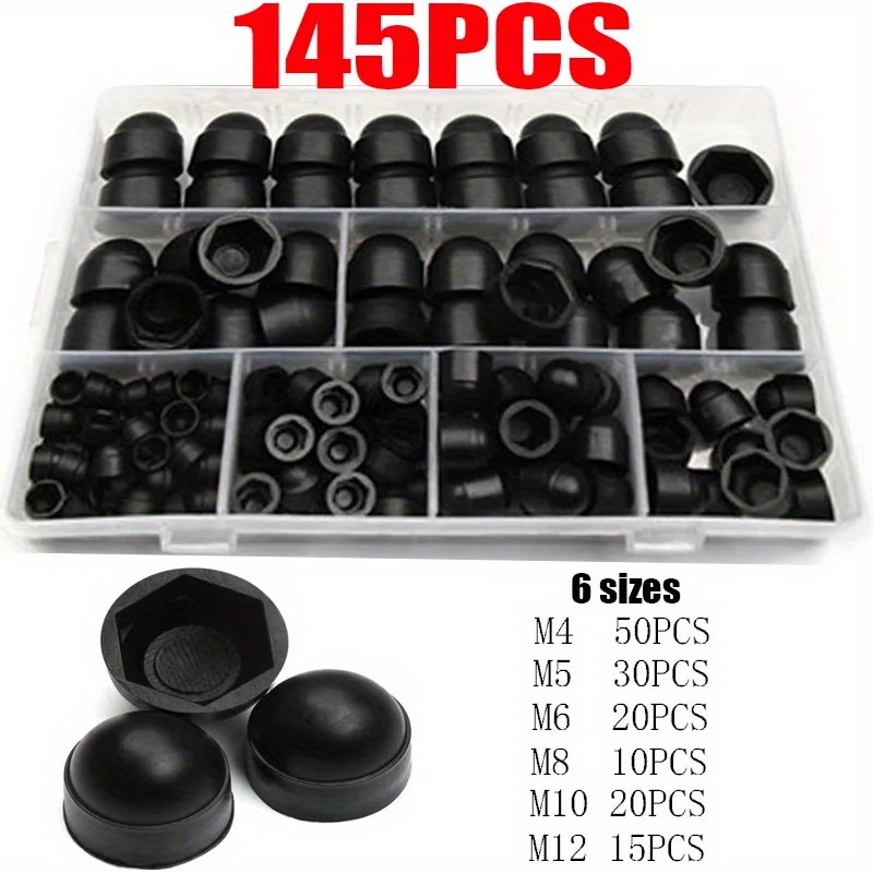 

145pcs Hexagon Nut Bolt Cover Screw Cap M4-m12 Nylon Acorn Nut Dome Hex Cover Protecting Hexagon Screws Bolts Assortment Kit