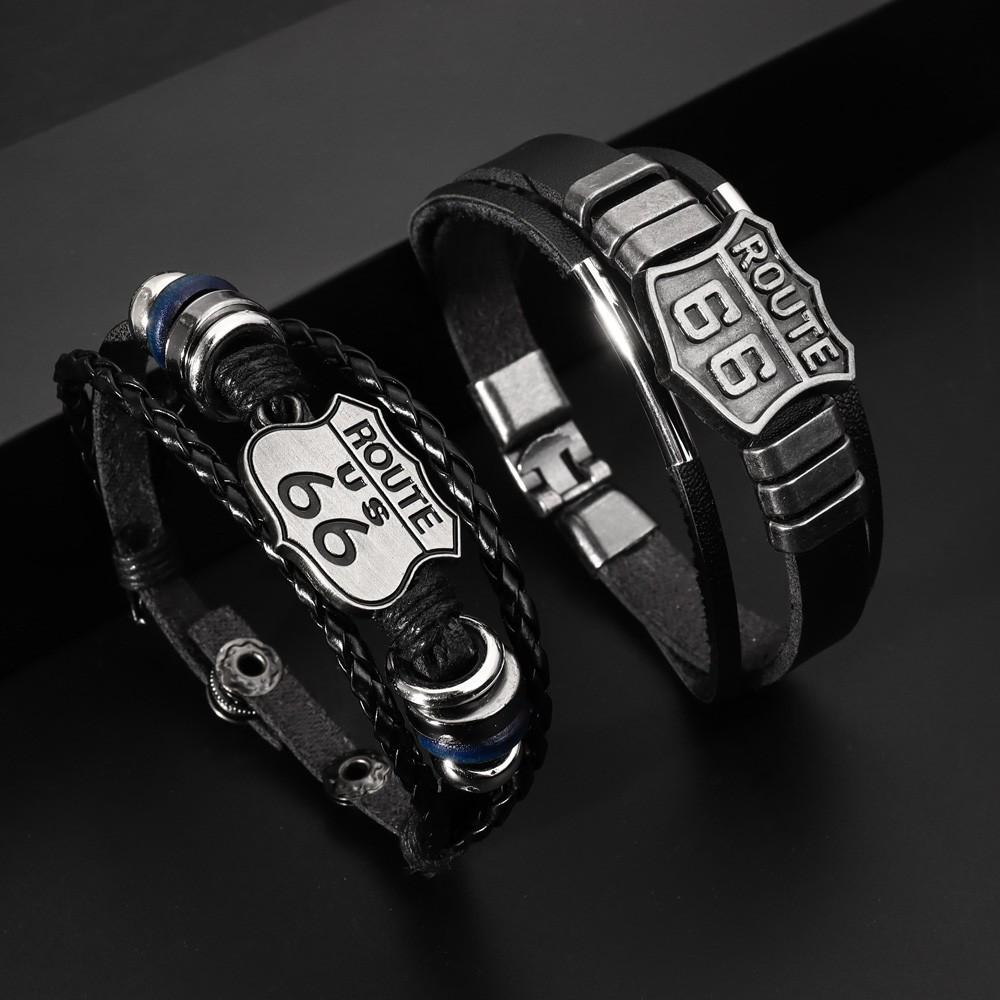 

2pcs Vintage Punk Style Leather Bracelets, Fashion Accessory With Adjustable Clasp, Vintage Leather Bracelet