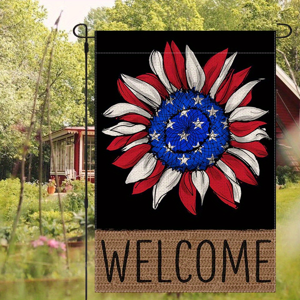 

1pc, 4th Of July Patrioctic American Floral Welcome Garden Flag, Double Sided Garden Yard Flag, Home Decor, Outside Decor, Yard Decor, Garden Decor, Holiday Decor, No Flagpole 12x18in