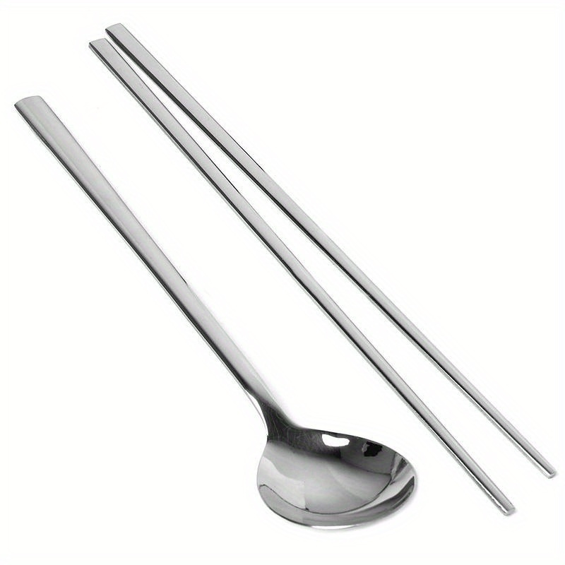 

1 Set Korean Chopsticks & Spoon Stainless Steel Tableware Dinnerware Sets For Restaurant