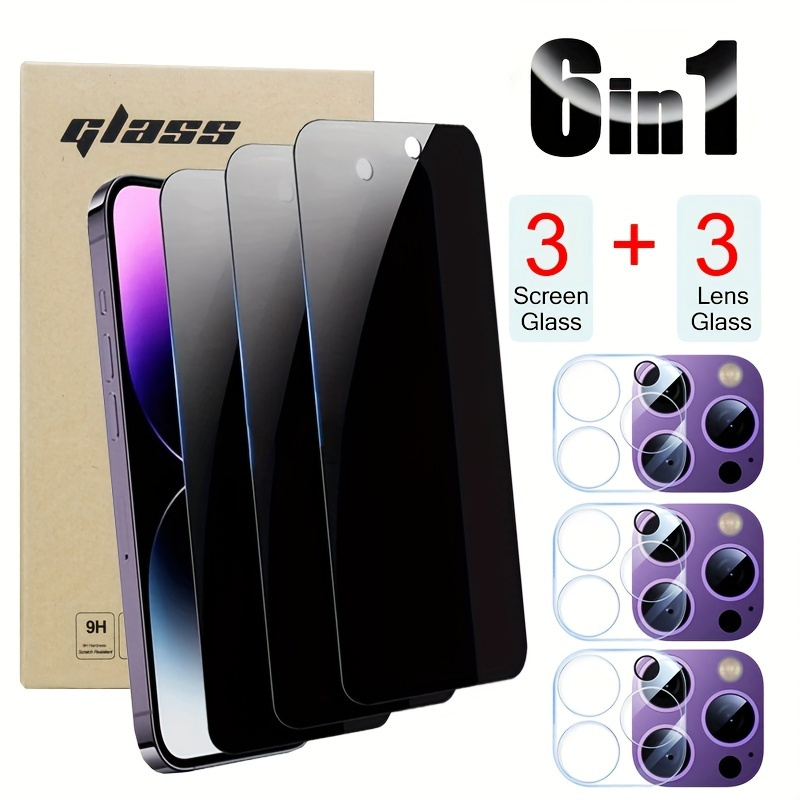 

6pcs Full Coverage Privacy Protection Screen Tempered Glass Protector For Iphone 15/15 Pro Max/14/14 Pro/14 Pro Max/14 Plus - Anti-privacy Double Layer 3d Transparent Camera Glass Film