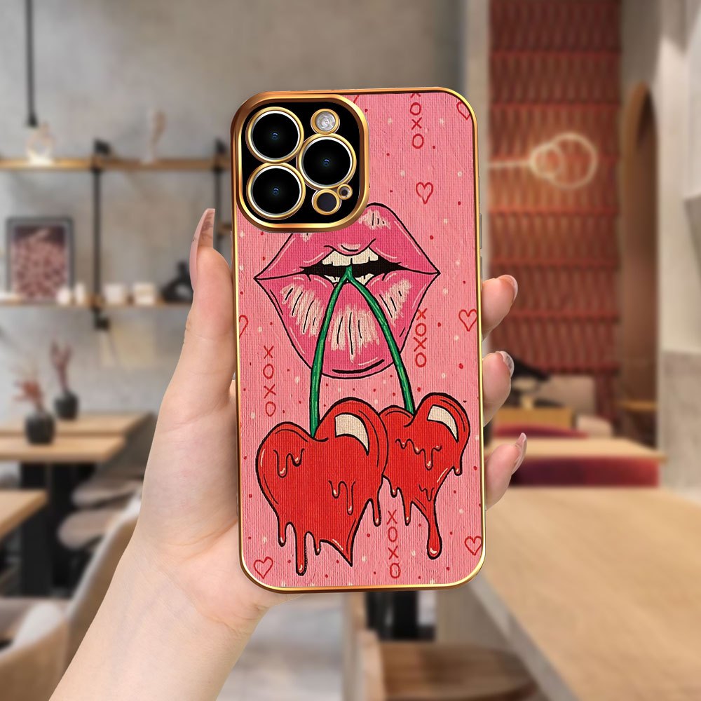 

Fashionable Cherry Lip Print Electroplated Shockproof Protective Phone Case For Iphone 7/8/x/xs/xr/11/12/13/14/15 Pro Max