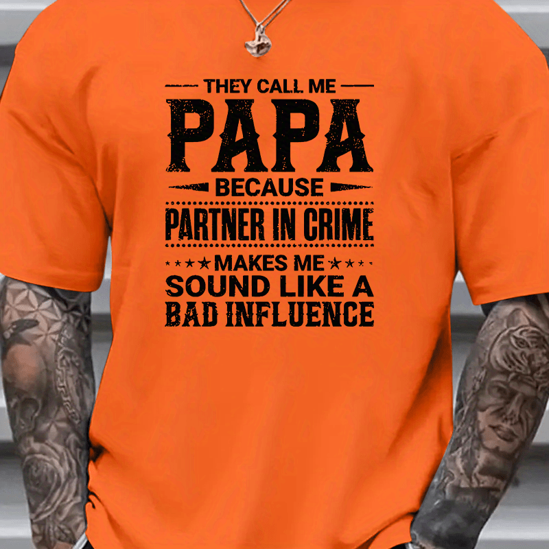 

Plus Size Men's Papa T-shirt, Casual Comfy Crew Neck Short Sleeve Tee For Summer Outdoor, Men's Clothing