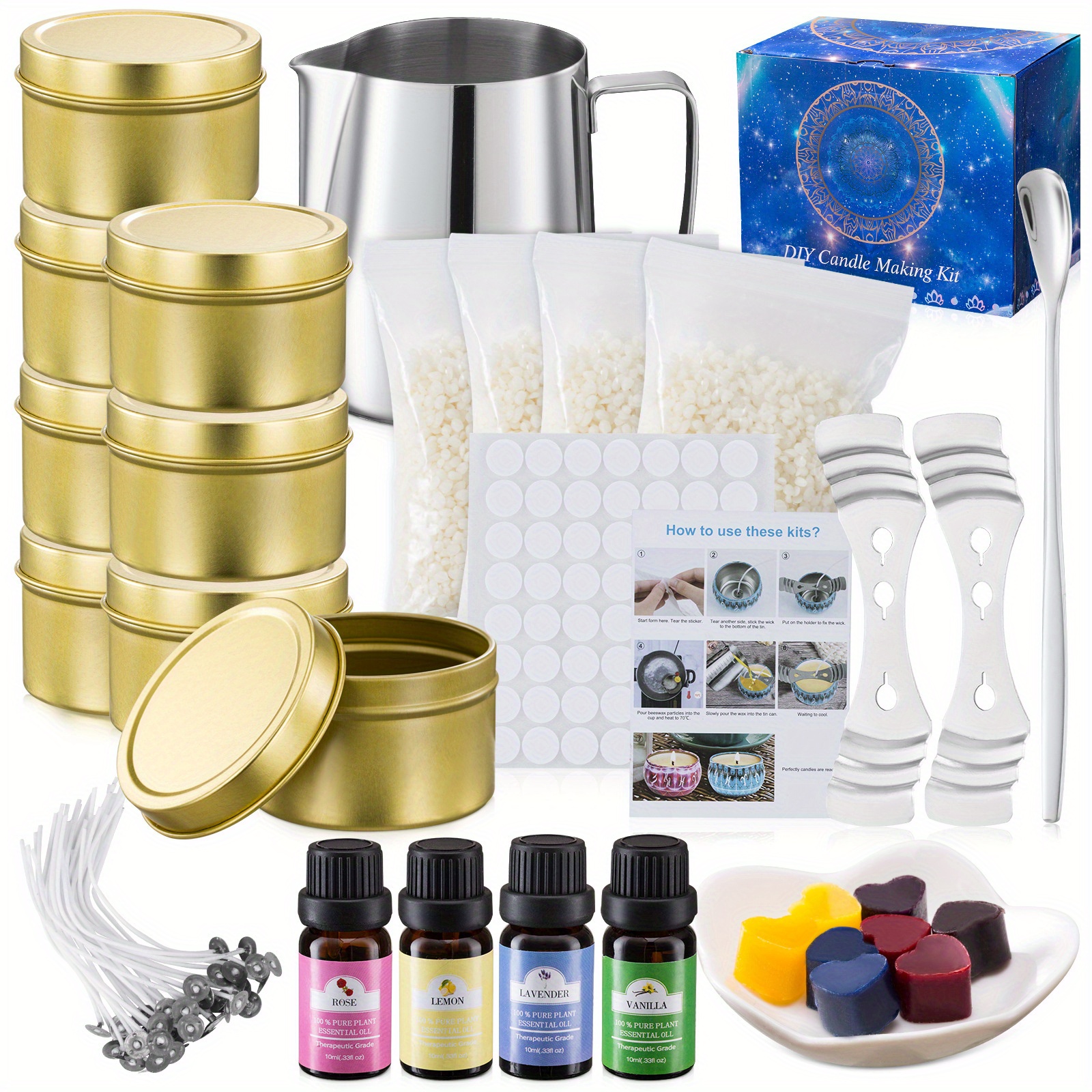 Hibisaws Kit de fabricación de velas, fabricación de velas, kit de velas, kit  para hacer velas, kit diy,meche vela,meches para velas : : Hogar y  cocina