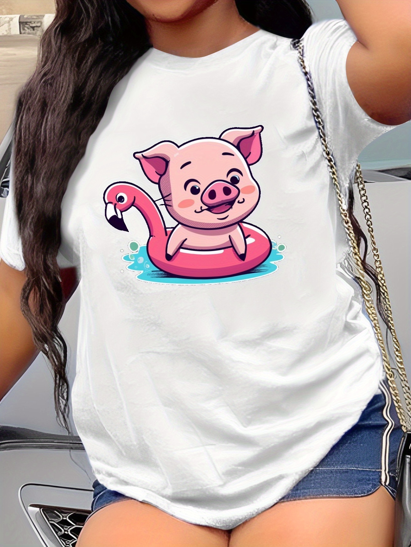 Pig Swimming Print T shirt Short Sleeve Crew Neck Casual Top - Temu ...