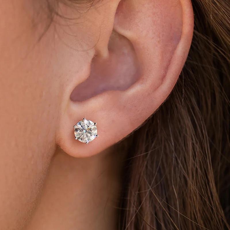 TEMU 0.5ct-3ct Classic Round Cut Moissanite Stud Earring, 925 Sterling Silvery 6-prongs Earring, Wedding Jewelry