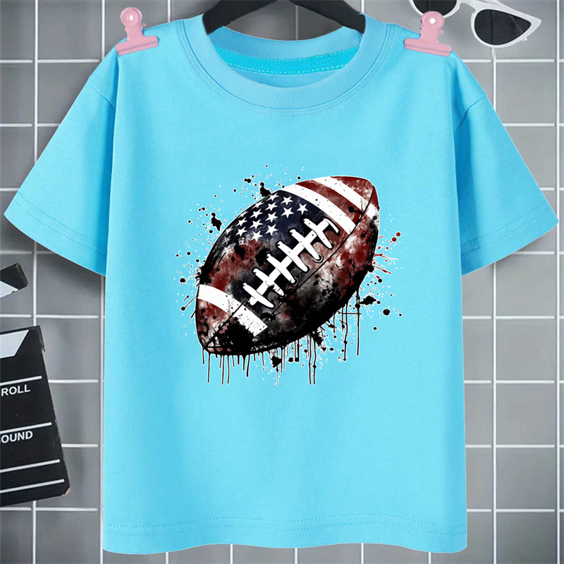 

American Football Print T-shirt For Boys, Short Sleeve Crew Neck Top, Kids Clothes