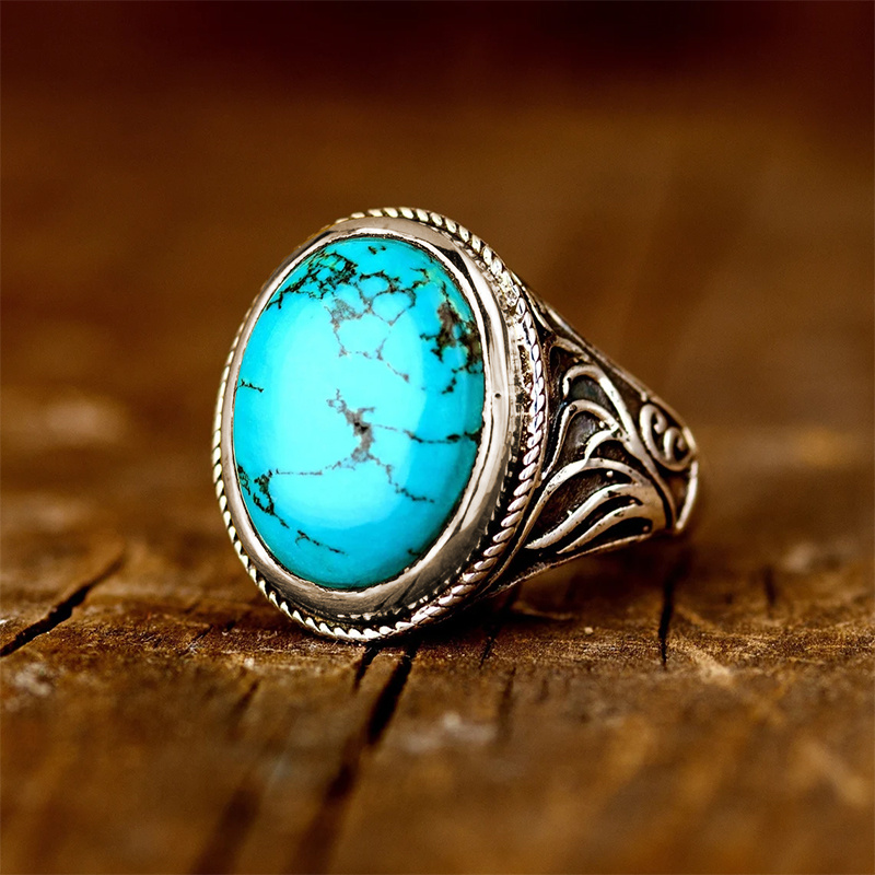 

Bague à bande style vintage avec fausse turquoise, élégante bijouterie pour les doigts, accessoire de tous les jours