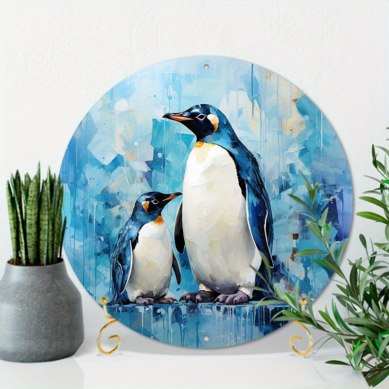 

1pc 8x8inch (20x20cm) Round Aluminum Sign, Penguins Metal Sign, Mother's Day Sign, Decorative Wreath Sign, For Home Kitchen Dining Room Bedroom Decor