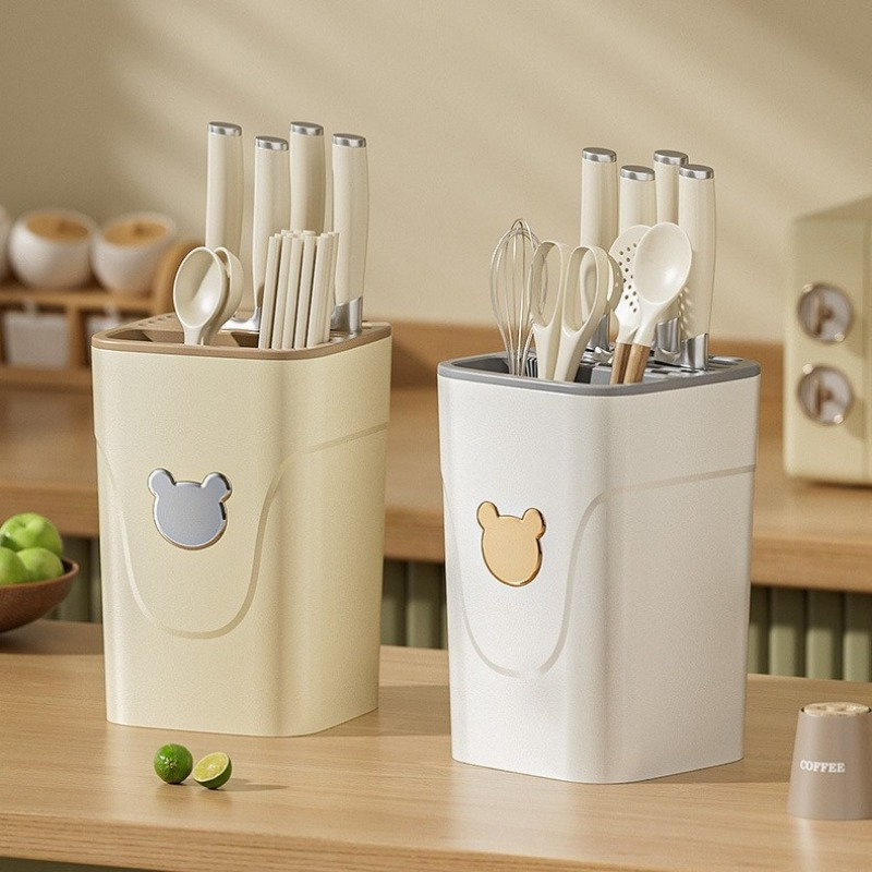 

Multifunctional Kitchen Knife And Utensil Holder With Drainage - Durable Pp Material, Space-saving Tool Organizer For Home And Dormitory Use