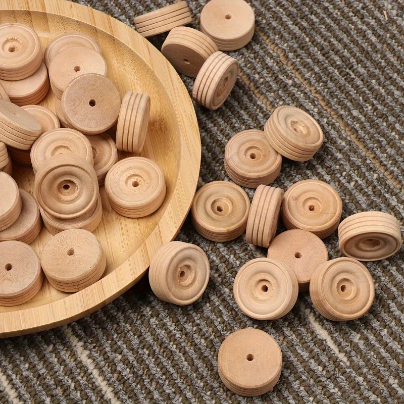 

20pcs Wooden Wheels, 1.18 Inches, Treaded Wooden Tires Wheels With 0.14" Hole Perfect For Diy Wood Carft Projects And Trucks, Car Models