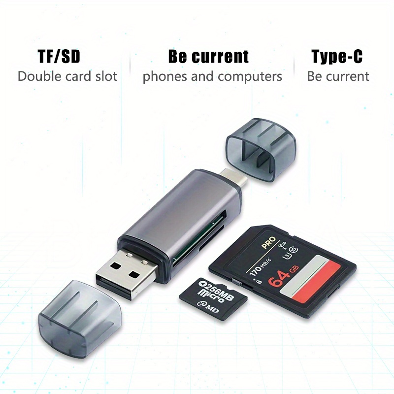 Lecteur de Carte mémoire USB/USBC 4 en 1 Carte Micro SD MS CF Rapide  Windows Mac