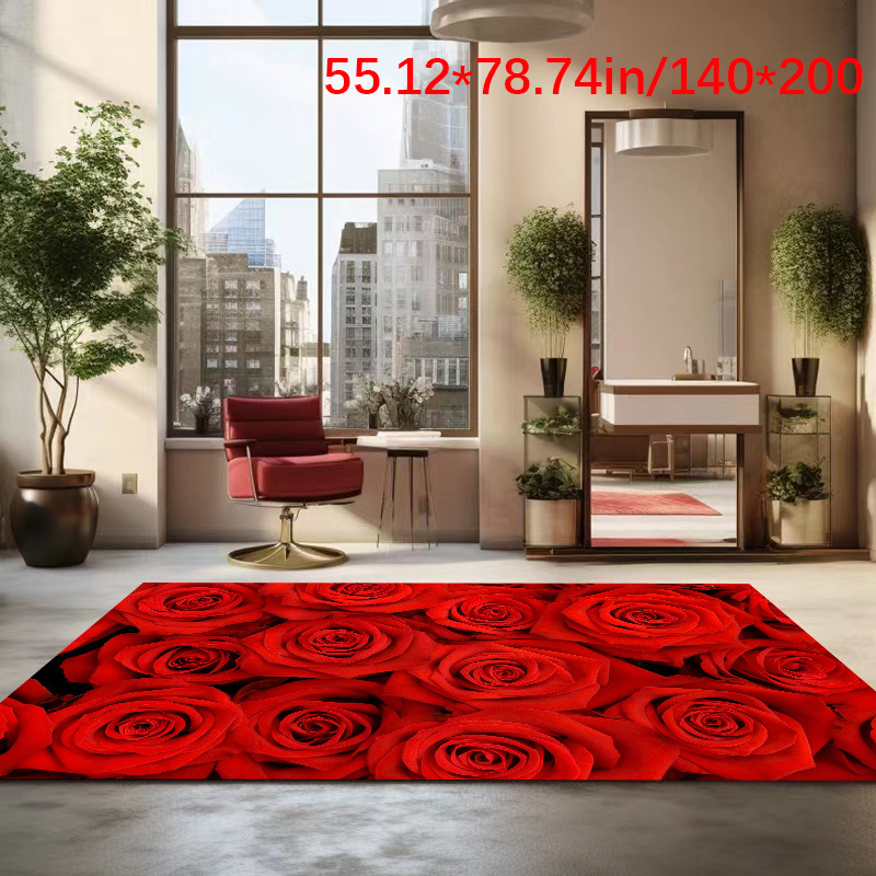 

1pc Artificial Crystal Velvet Carpet, Red Rose Cluster Pattern Floor Mat, Machine Washable Rug With Non-slip Dot Bottom, Suitable For Hotel Office Restaurant Shops Cafes Pubs Decoration