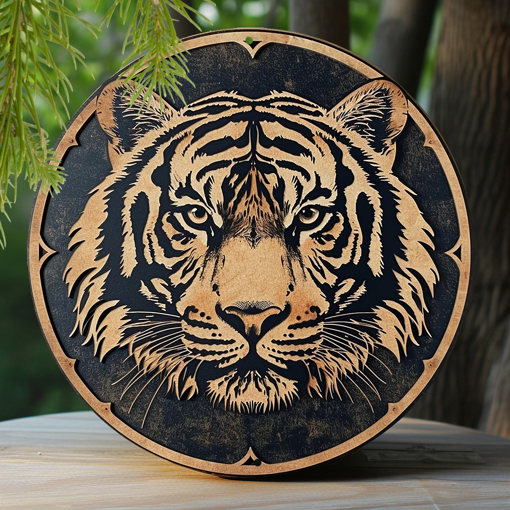 

1pc Round Aluminum Metal Sign, Creative Tiger Pattern Metal Sign Decor, Home Decor, Wall Decoration