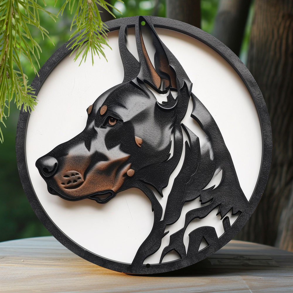 

1pc 8x8 Inch Spring Aluminum Sign Dormitory Thanksgiving Day Faux Laser Cut Iron Window Treatments Round Sign Decoration Gifts Doberman Pinscher Theme Decoration N130