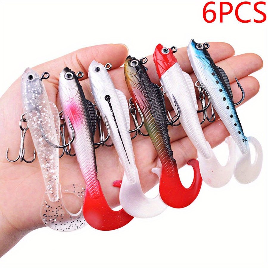 Image of Set Of 6 Synthetic Lures For Fishing, Made Of Soft Silicone, Ideal For Catching . Includes Soft Swimbait Jig Heads And