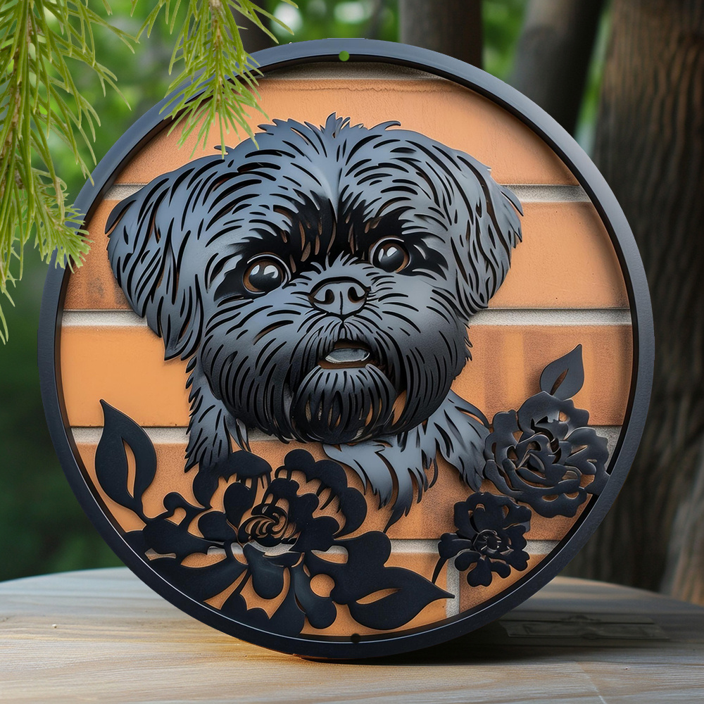 

1pc 8x8 Inch Spring Aluminum Sign Kitchen Faux Laser Cut Iron Window Treatments Round Sign Decoration Gifts Shih Tzu Theme Decoration