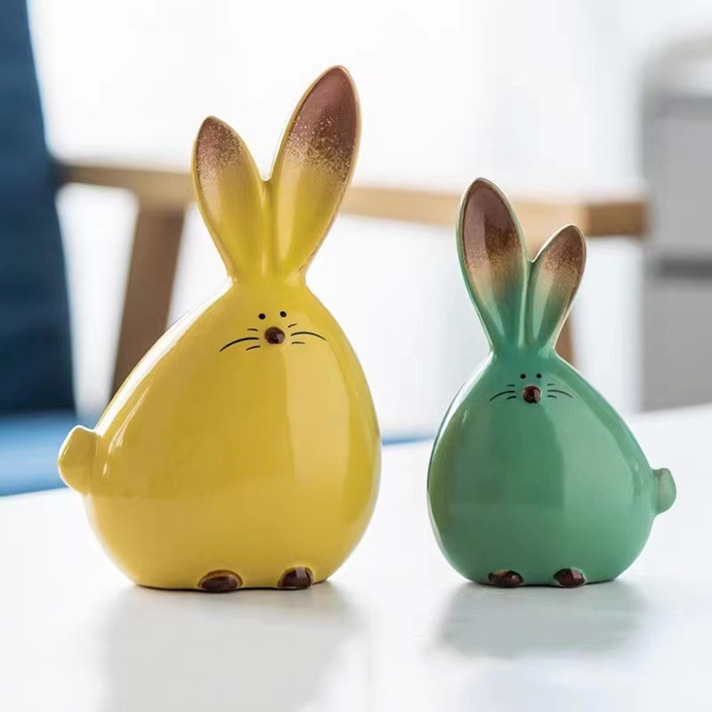 

2pcs/set, Cute Long-eared Bunny Sculpture Ornaments Desktop Ceramic Spring Easter Rabbit Bunny Figure, Cute Home Decorations, Office Decor, Easter Gift