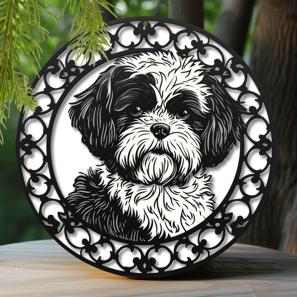 

1pc 8x8 Inch Spring Aluminum Sign Kitchen Pet Lovers Faux Laser Cut Iron Window Treatments Round Sign Decoration Gifts Shih Tzu Theme Decoration N166