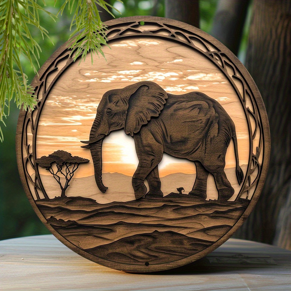 

1pc Round Aluminum Metal Sign, Creative Elephant Pattern Metal Sign Decor, Home Decor, Wall Decoration