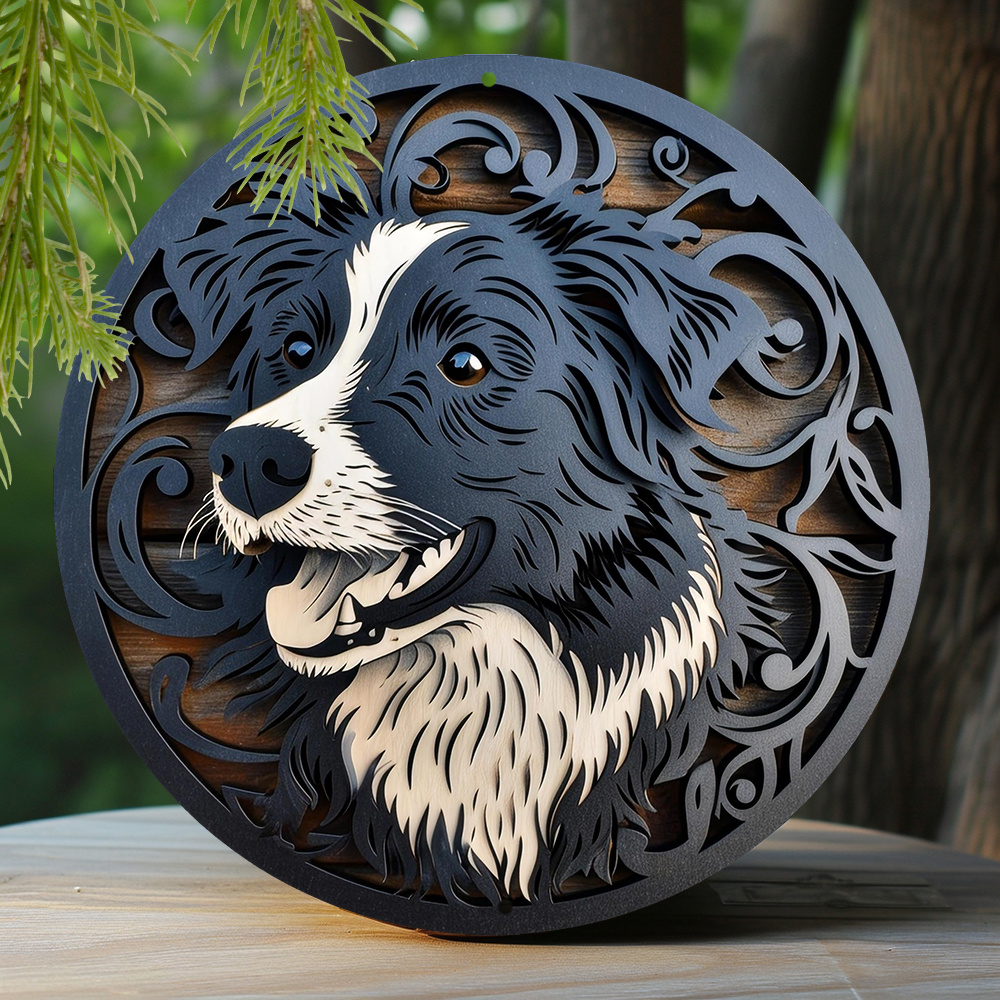 

1pc 8x8 Inch Spring Aluminum Sign Office Mothers Faux Laser Cut Iron Window Treatments Round Sign Decoration Gifts Border Collie Theme Decoration N150