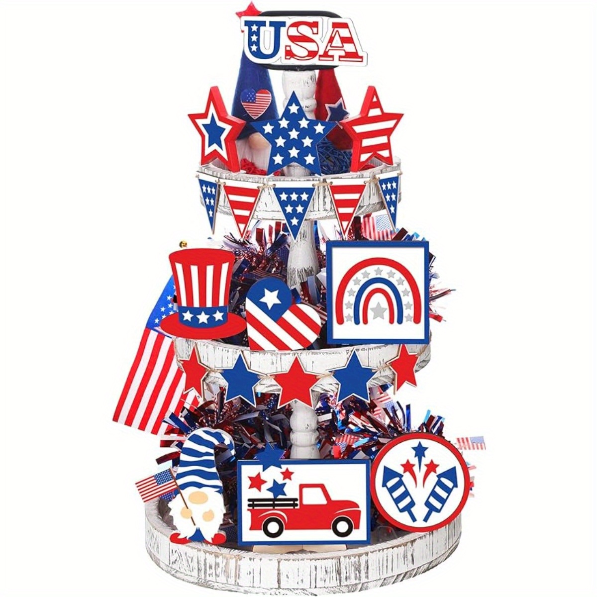 

20 Pcs Labor Day Decor 4th Of July Tiered Tray Decor Patriotic Table Decor Wood Signs Independence Day Decorations For Memorial Day American Star Home Party