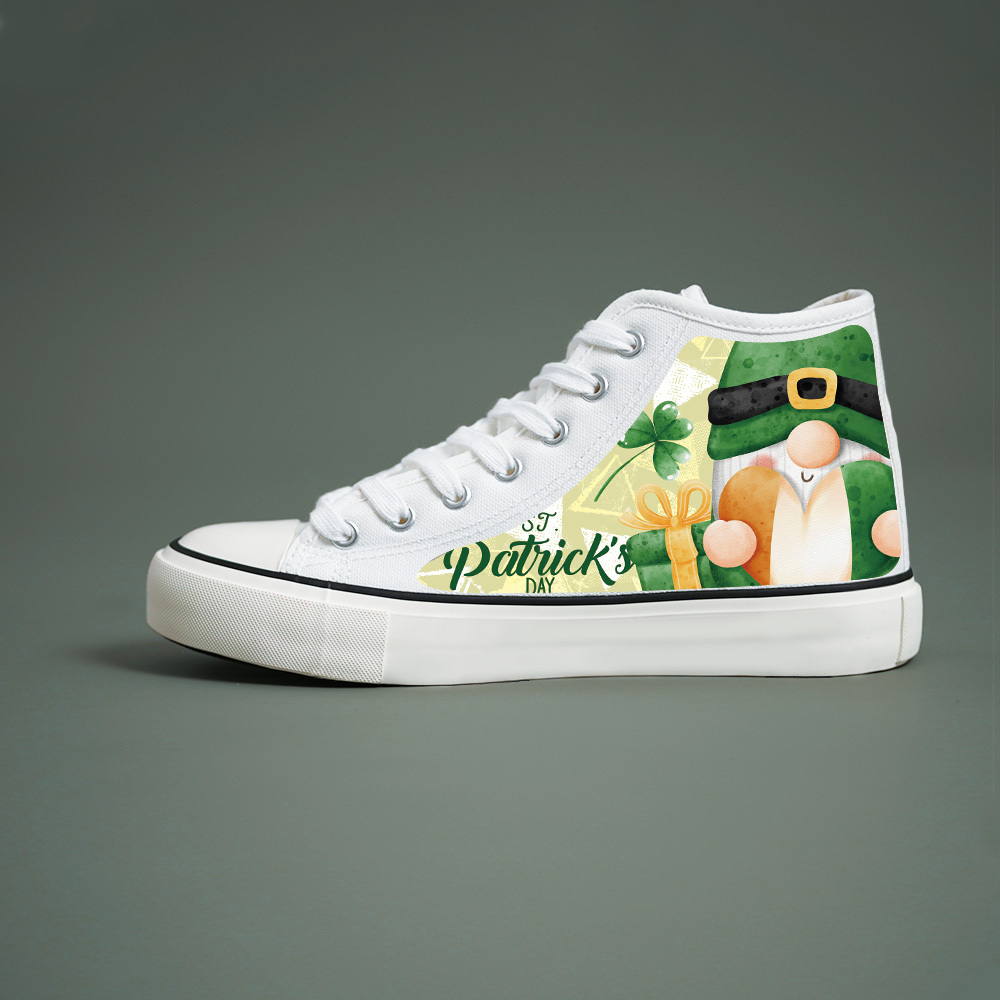 

Cartoon Print Flat Heighten Chunky Canvas Sneakers, Wear Resistance Non Slip High Top Classic Skate Shoes, Casual Versatile Lightweight Lace Up Outdoor Walking Shoes, St. Patrick's Day Footwear