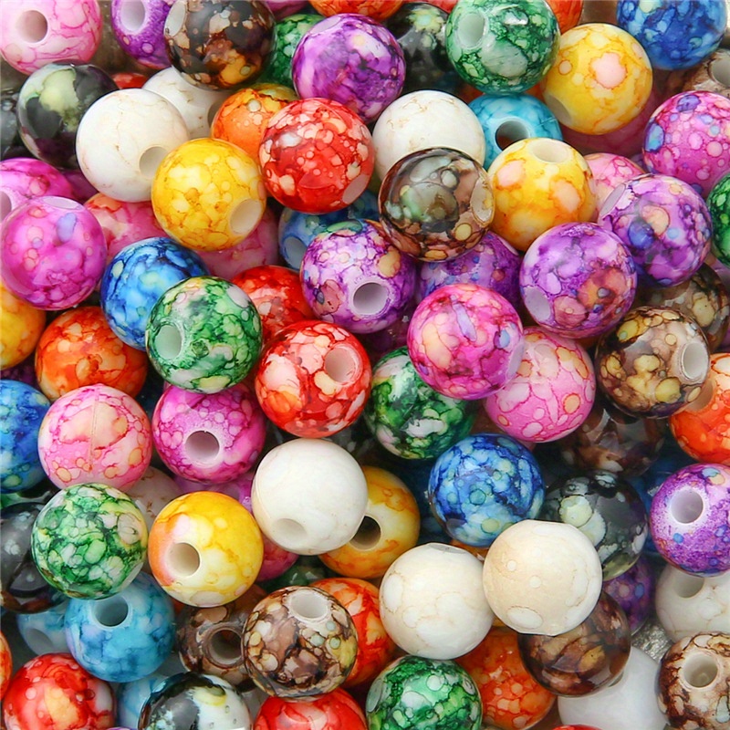 

100-30pcs 8/10/12mm Colorful Ink Printing Ceramic Pattern Acrylic Beads For Jewelry Making Diy Fashion Special Bracelet Necklace Pendant Beaded Accessories