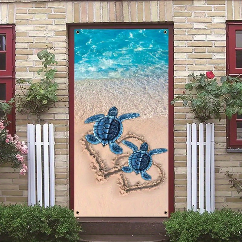 

1pc, 70x35 Inch Door Cover Banner, Vinyl, Sea Turtle Love Door Cover Mural Decor, Summer Beach Porch Sign Background Farmhouse Holiday Party Front Door Hanging Indoor Outdoor Banner Home Decor