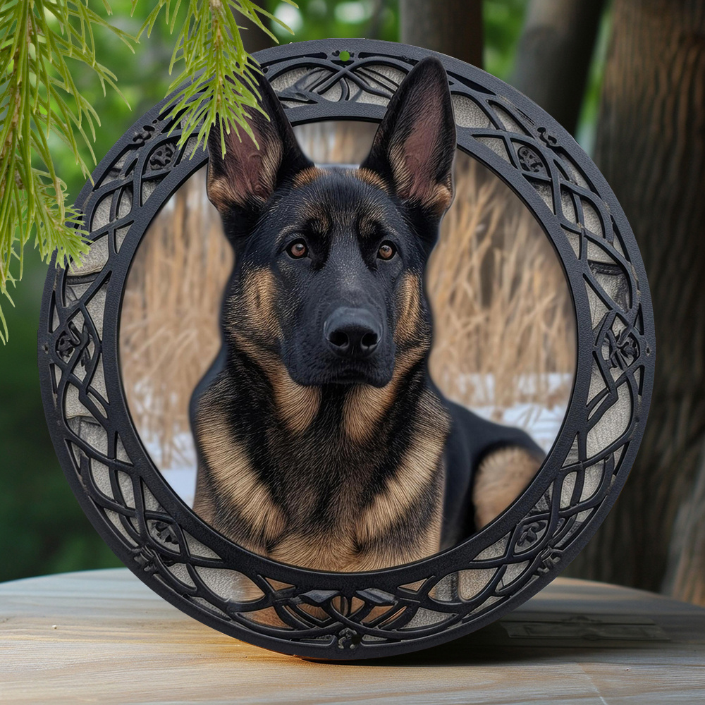 

1pc 8x8 Inch Spring Metal Sign Living Room Thanksgiving Day Faux Laser Cut Iron Window Treatments Round Sign Decoration Gifts German Shepherd Theme Decoration