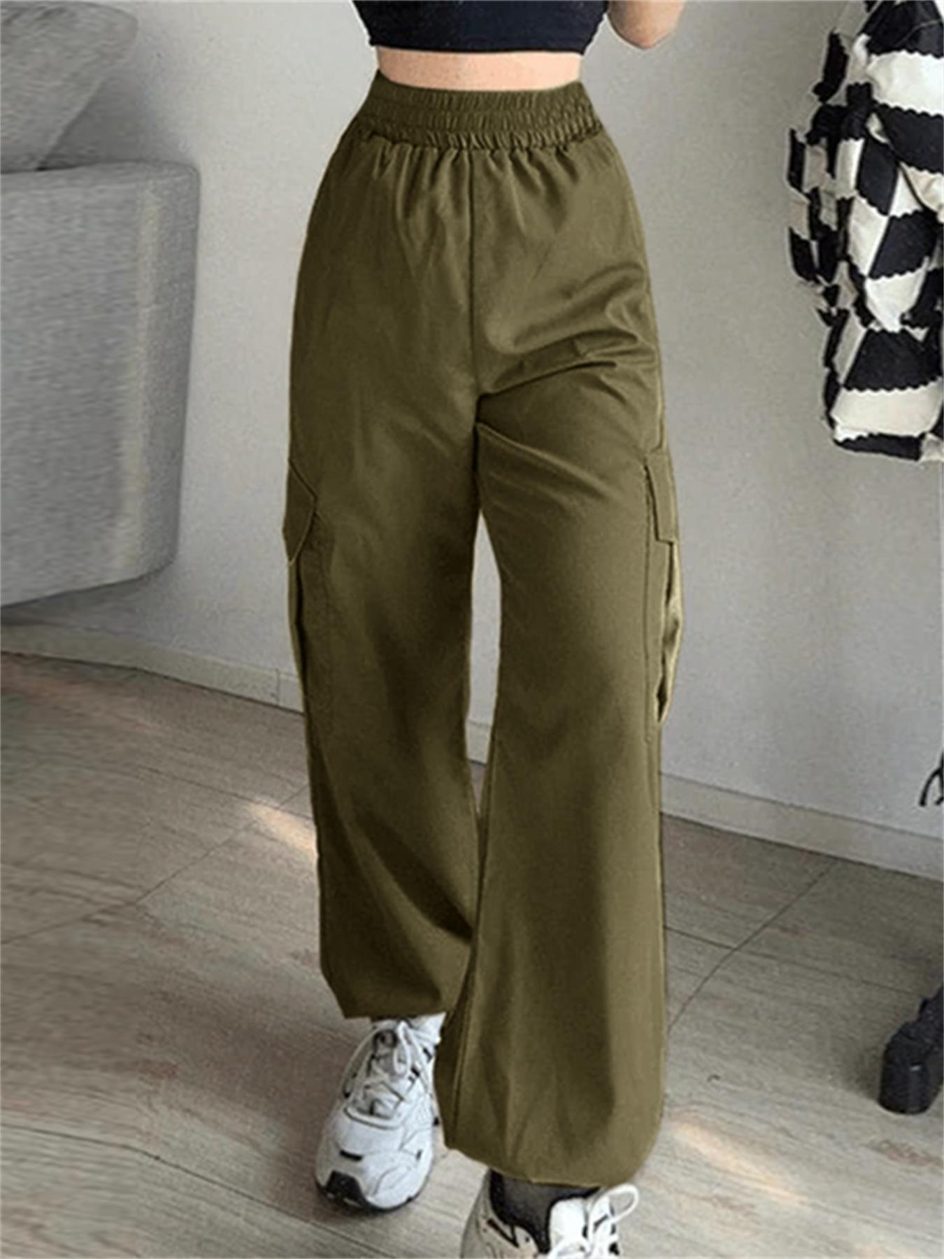 Solid Jogger Cargo Pants Casual High Waist Loose Pants - Temu