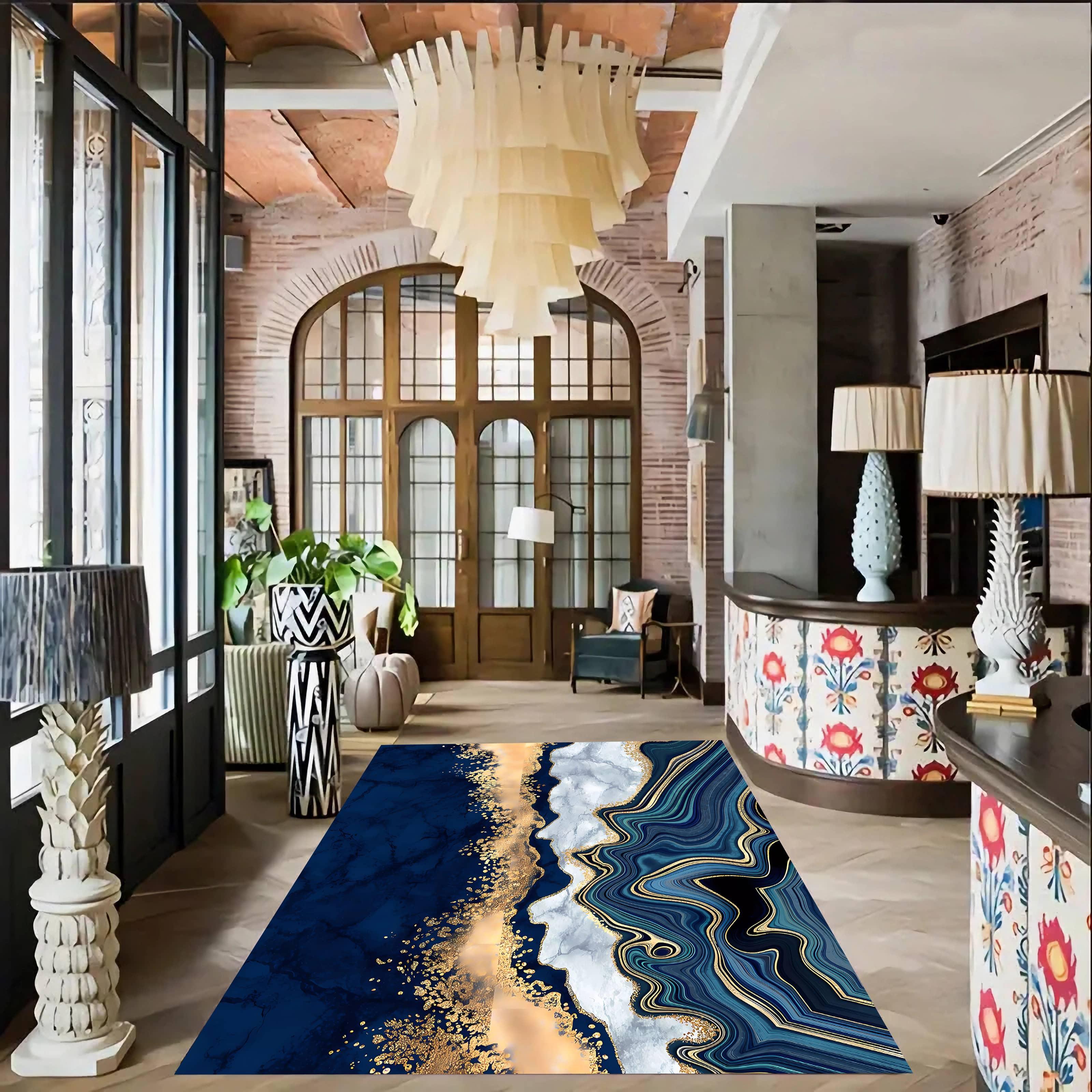 

Blue Golden Ink Marble Ripple Pattern Carpet, Non Slip Kitchen Mat, Living Room And Bedroom Decoration Carpet, Corridor Carpet, Hotel Decoration Eid Al-adha Mubarak
