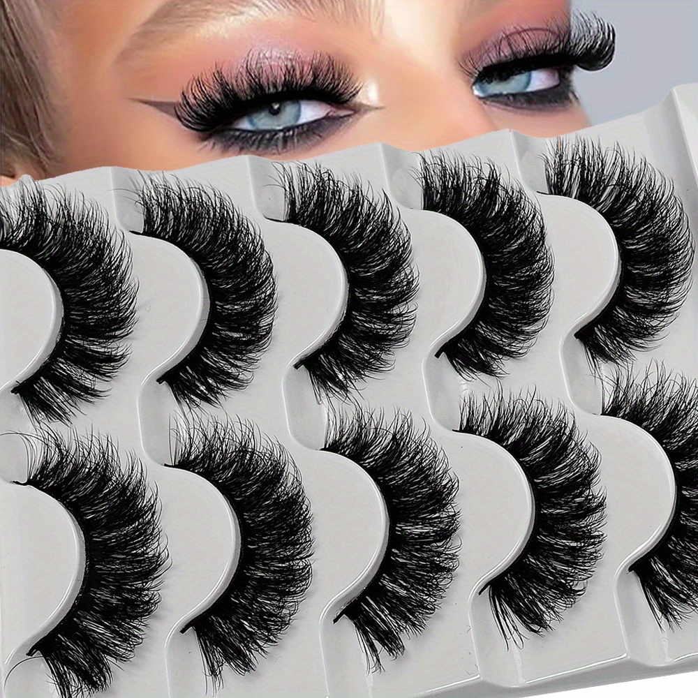 

5 Pairs Luxurious Mink Lashes - Fluffy, 3d Volume False Eyelashes, D-, 10-12mm Length, Fragrance-free