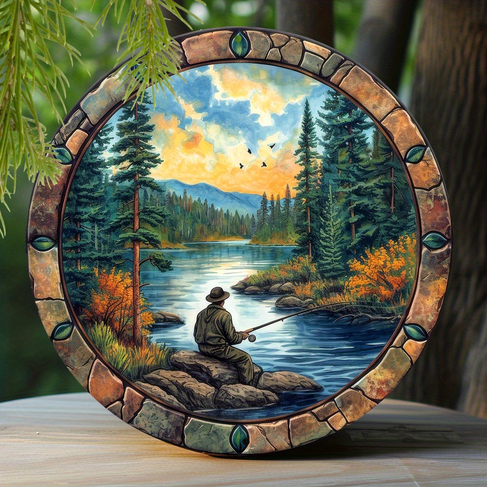 

1pc 8x8 Inch Spring Round Aluminum Sign Apartment Girls Faux Laser Cut Iron Window Treatments Round Sign Decoration Gifts Fishing Theme Decoration