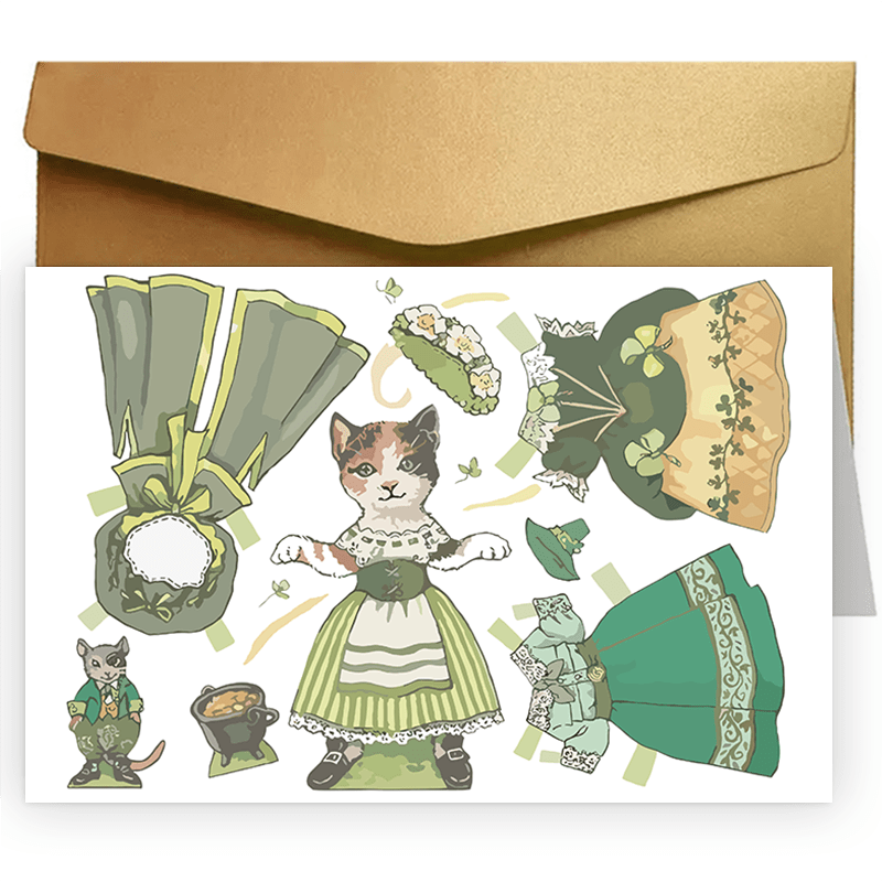 

1pc Funny Creative St. Patrick's Day Greeting Card, Kitty Paper Doll St. Patrick's Day Card