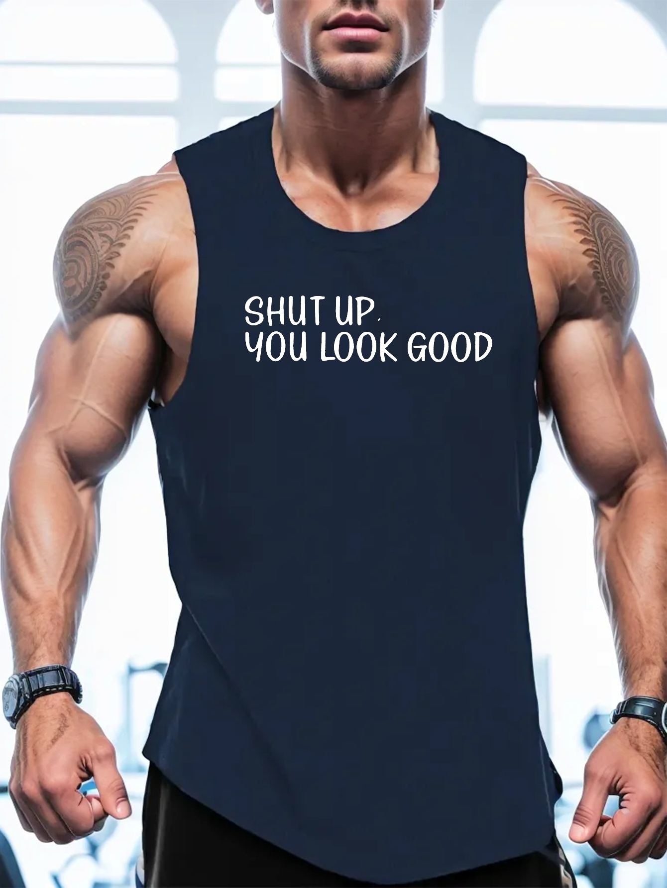 أغلق فمك تبدو جيدًا طباعة قميص بدون أكمام رياضي للرجال، قمم - Temu Saudi  Arabia, image size:800x1066