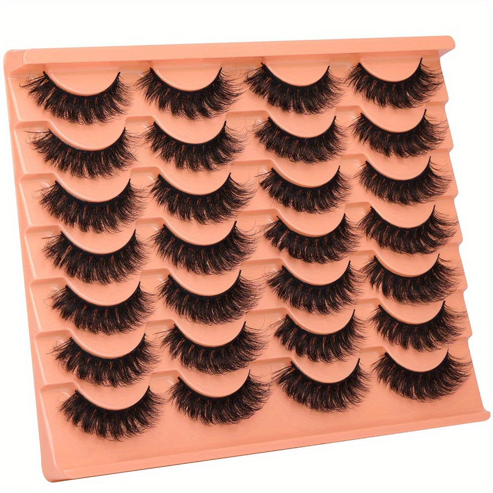 

14 Pairs Thick Fluffy Eyelashes False Lashes Natural Wispy Fake Eyelashes Faux Mink Lashes D Curl Strip Lashes Pack